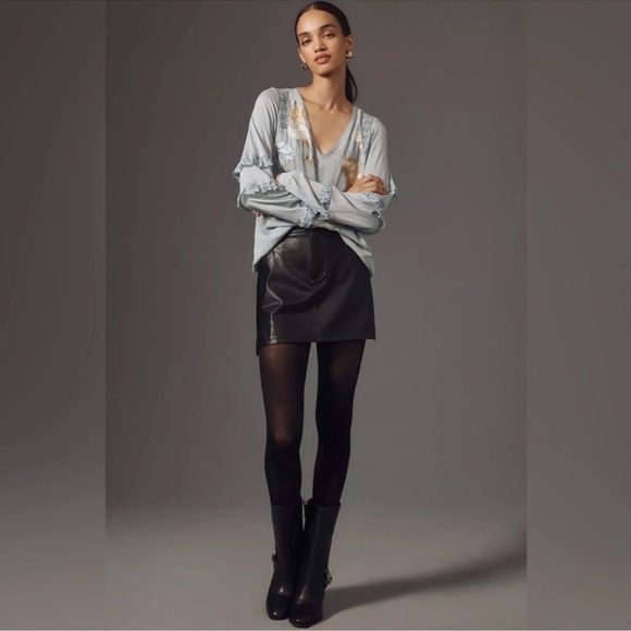 Anthropologie Tiny Frances Blue Floral Embroidered Womens Blouse Boho Hippie EUC - Picture 2 of 12